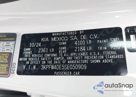 2025 Kia K4 Gt-Line from USA, damaged, VIN 3KPFW4DE5SE050909